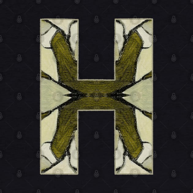 Letter H Monogram Initial Olive Green Pearl White Aesthetic Abstract Pattern Painting On Canvas by Go Abstract Art